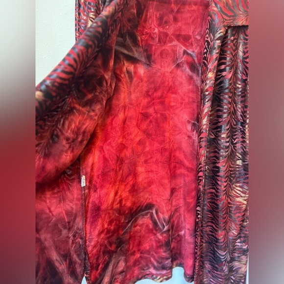 Vintage Red Metallic Zebra Print Open Front Blazer Cardigan M Silly Brand - Picture 6 of 8